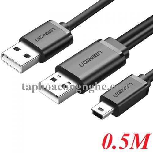 Ugreen 10346 0.5M màu Đen Cáp sạc truyền dữ liệu USB 2.0 sang MICRO USB có trợ nguồn USB US107 30010346